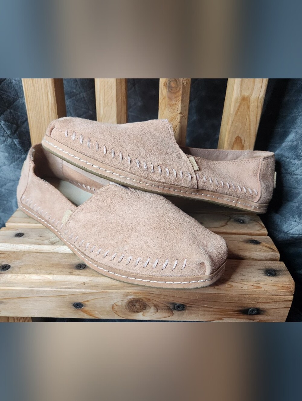 TOMS Alpargata Suede Leather Wrap slip-on shoes sand pink square toe women's 8.5
